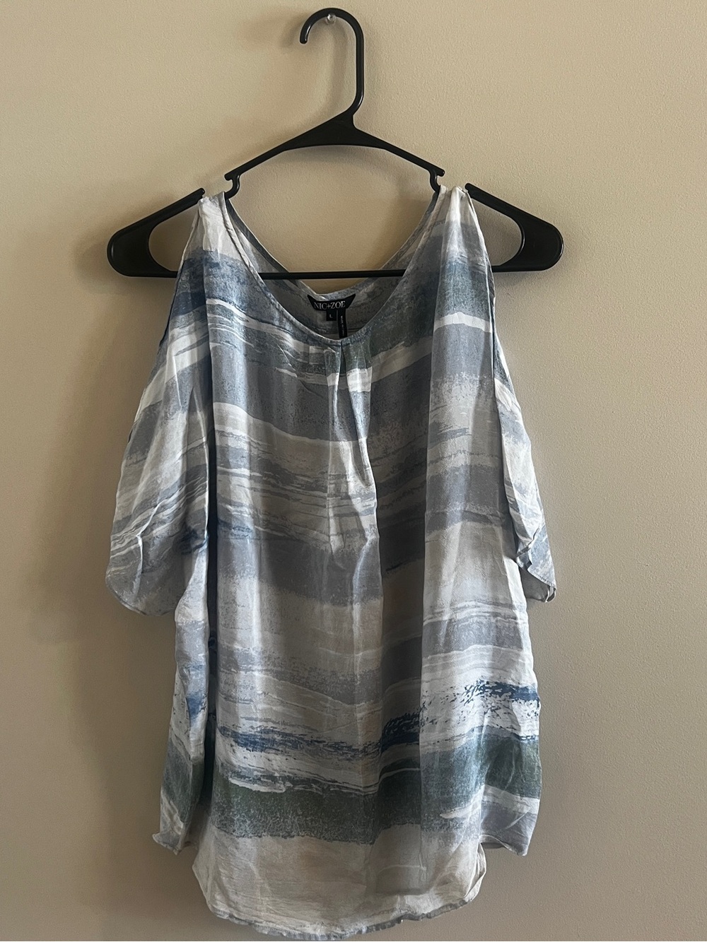 Nic+Zoe Blue Striped Cold-Shoulder Top